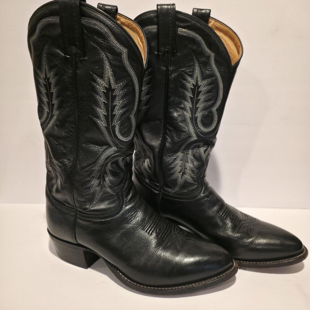 Vintage Tony Lama 2294 Cowboy Boots Mens 9.5 E Black Leather Western USA